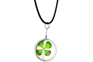 Boerni Belle pressé séché trèfle à Quatre Feuilles Pendentif en Verre Transparent Collier Boule Ronde pour Fille Femmes fête des mères Cadeau