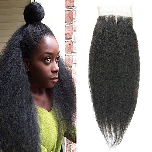 Sunwell Brazilian Virgin Lace Closure Human Hair Kinky Straight 3 Part 3.5x4" Remy Lace Top Closure with Baby Hair Can be Bleached 130% Density Natural Color 8"