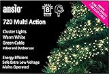 Cluster Lights 720 Warm White LED Fairy Lights Multi-action Mains Operated Green Cable - Indoor & Outdoor