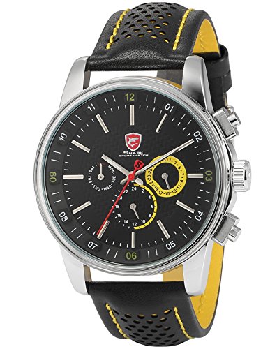 Shark Luxus 6 Zeiger Armbanduhr Herrenuhr Quarzuhr Sportuhr Leder Band SH095