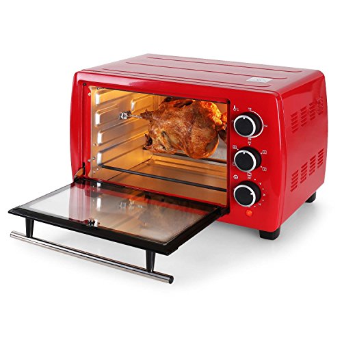 Klarstein Omnichef 20 | Mini Backofen / Mini Ofen / Pizzaofen / Tischbackofen / Hähnchengrill / Grillofen aus Edelstahlgehäuse |ideal für kleine Haushalte, Ferienwohnungen oder Gartenlauben | mit Umluft- und Drehspießfunktion | 1380 Watt Leistung | 21 Liter Garraum | inkl. Grillrost, Hähnchenspieß und Backblech | Farbe: Rot - 7