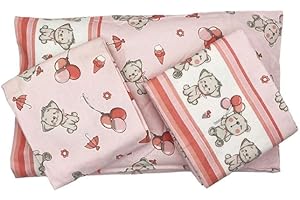 BIANCALUNA MARENA BIANCALUNA Completo Lenzuola Culla Lettino In Flanella Di Puro Cotone Set 3 pezzi (Nico Rosa)