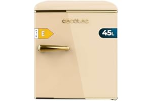 Cecotec Nevera Pequeña Frigorífico Retro Sobremesa 45L Bolero CoolMarket TT Origin 45 Beige E. 55cm de Alto y 44,7cm de Ancho, Clase Energética E, Icebox y Tirador Cromado, Beige