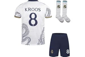 PraiseLight R. Madrid Kroos #8 Kinder Trikot Fußball Spezielle Golddrachen-Edition und Weißer Drache Edition Shorts Socken Set Jugendgrößen