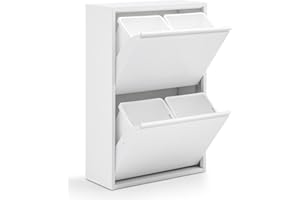 gowoll Mülleimer Küche aus Fleckenfest Biomülleimer Wandmontage Abfalleimer Mülltrennsysteme Küchenmülleimer mit Herausnehmbarer Inneneimer Recycling system (4 x 15 L) Weiß