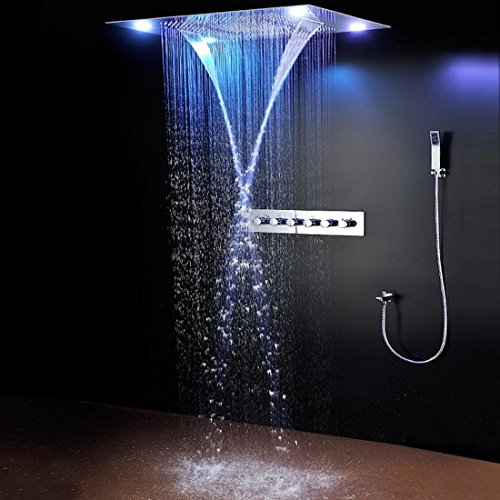 hm Luxus led regen Duschkopf große Regen LED Dusche Set mit Wasserfall Duschkopf mit eingebetteten Decke 600 x 800 Niederschlag Auslauf