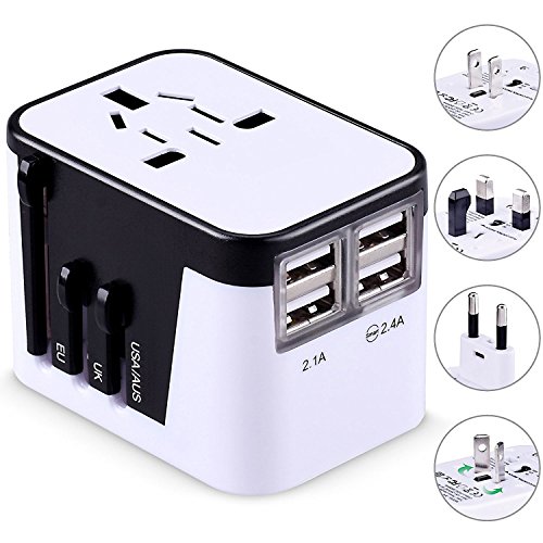 Preisvergleich Produktbild TOOGOO Reiseadapter, internationaler Stromadapter fuer europaeische Steckwand AC Ladegeraet Steckdose mit 4 USB-Ladekabel