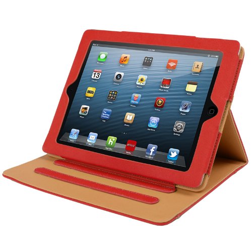 Madcase Apple iPad Air 2 / Air Smart Case Etui Faux Ledertasche Hülle mit Auto Schalf und Wach Sleep-Funktion inkl. Displayschutzfolie und Stylus Touch stift – Rot / Beige - 2