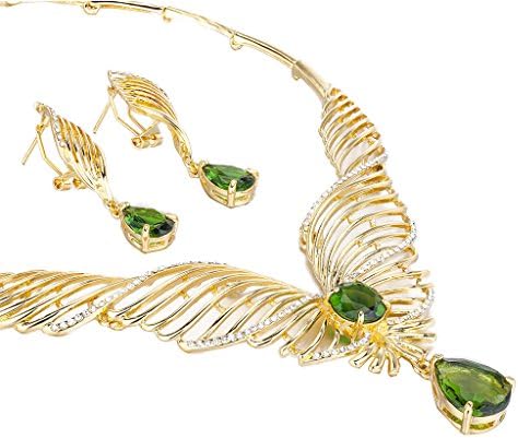 Swarovski Elements Jewellery Set, Janeojewels Czech Pear Drop Crystal Pendant Necklace, Matching Drop Earrings, Bracelet &amp; Ring, 14K Gold, Stunning Gift Idea Christmas, Anniversary. Amethyst, Emerald