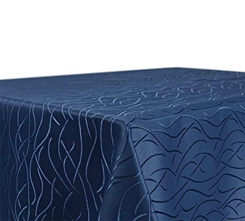 Tischdecke, FARBE wählbar, Streifen Damast Textil, Bügelfrei, Rund 160 cm, Dunkelblau