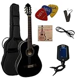 Farbe: schwarz 4/4 GITARRE MIT TONABNEHMER - KONZERTGITARRE IM SET - CLASSIC - SCHWARZ - MIT 4-BAND EQ - TASCHE - BAND - SAITEN - 3xPIK - STIMMGERÄT ET33B - CK111