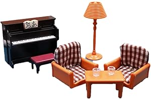 KARLOR Zestaw mebli do domku dla lalek, 7 sztuk, meble dla lalek, sofa, fotel, lampa stojąca, dywan pod napoje, wódka, akcesoria do domku dla lalek, dekoracja 1:12, domek dla lalek, salon, sypialnia,