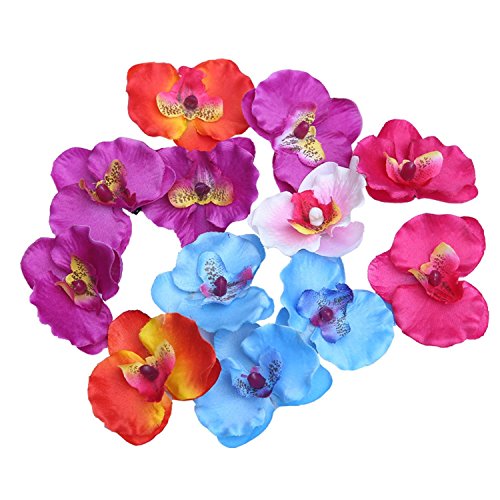 Goodlucky365 12 Stück Hawaii gekräuselte Blumen Girlande Blumenkranz und 12 Stück Hawaii Blumen Haarspange für Strand Thema Party, Geburtstag - 4