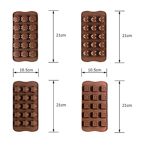 JPSOR 6 Stück Silikon Pralinenformen, Schokoladeformen, Silikonformen, Eis Formen, Seifenformen, Silikon-Backen Formen; Herz, Blume, Stern und Viereck-Form&Tier Geschenken Formen - 2