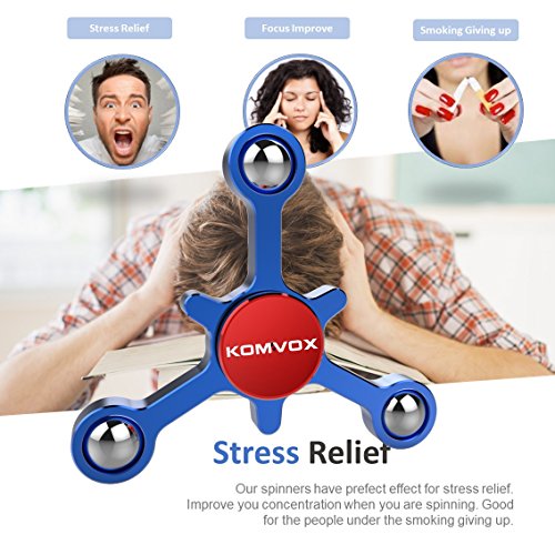 Fidget Spinner Finger Toy Aluminum Alloy Best Stress Reducer Spinning Top for ADHD, Anxiety, Time Killing with Max 4+ Mins Spinning time – by KOMVOX (Blue) - 2