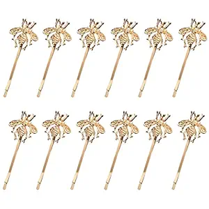 Luckycivia 12 Pcs Hair Clips with Alloy Bee, wedding Headpieces Hair Pins Accessories, Bee Shape Hair Barrettes for Women and Girls (Gold)