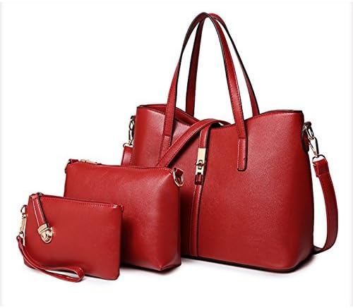 New Ladies Designer Leather Bag Triple Metal Twist Tote Shoulder Satcel Faux Handbag (Red)