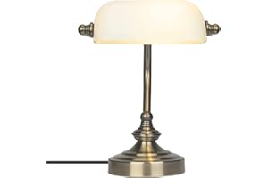 FIRVRE Mini Lampada da tavolo banchieri in bianco vetro vintage tradizionale europea classica finitura bronzo attacco base G9 Lampada da notaio Retrò per ufficio biblioteca sala studio