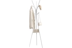 WOLTU Garderobenständer in Baumform, freistehender Kleiderständer, Garderobe mit Ablagefläche, mit 9 Haken, für Kleidung Hüte Taschen, Eingangsbereich, Flur, Weiß, Metall