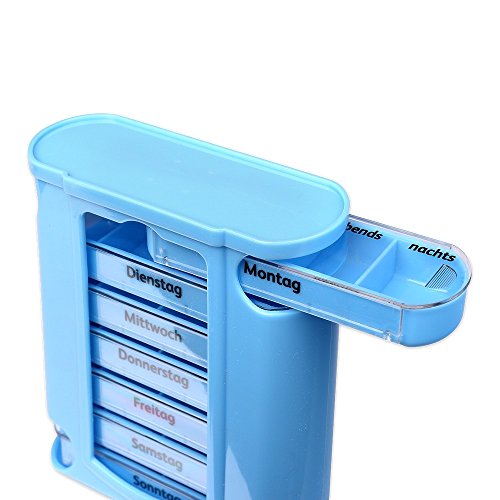 S/O® Tablettenbox blau mit blauen Schiebern 7 Tage Pillen Tabletten Box Schachtel Tablettendose Pillendose Pillenbox Tablettenboxen Pillendosen Pillen Dose Wochendosierer - 3
