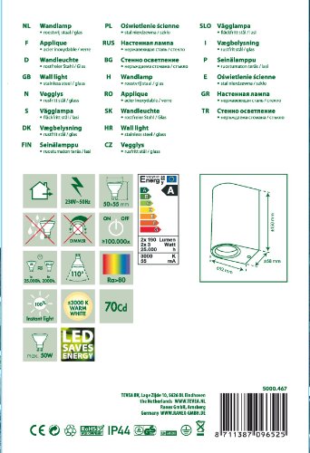 Ranex 5000.467 SMD LED Wandleuchte, Außenwandleuchte, GU10, 3 W, IP44 - 3