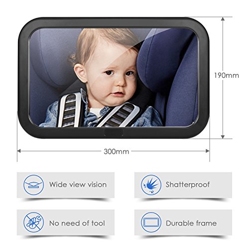 Amzdeal Baby Spiegel fürs Auto Easy View – Rückspiegel für Babyschalen im Auto (300 x 190 mm) in schwarz - 2