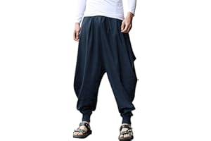 AITFINEISM Hombre Pantalones Harem Cómoda Cintura Elástica Pantalones Moda Color Sólido Casuales Yoga Hippies Pantalones