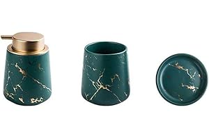AYES Ceramics Creative Bathroom Accessories Set, Ceramics Creative Bathroom Accessories Set Durable, European Retro-style Bathroom Suite Housewares adding Charm toThe House (Dark Green 3/Piece)