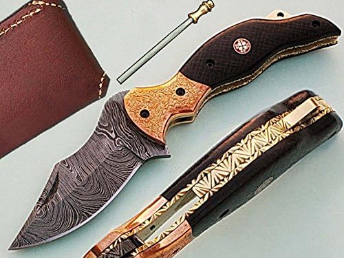 HANDMADE 18CM AWESOME FOLDING POCKET KNIFE MADE WITH REAL DAMASCUS STEEL WITH G10 MATERIAL HANDLE AND ENGRAVED BOLSTERS:(BDM-70) (LEGAL TO CARRY)