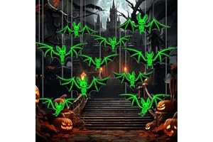 Saituo Home 10 stycken Halloween-fladdermus, Halloween-dekoration, 5 stilar lysande realistisk fladdermusdekoration för gräsmatta, veranda, vägg, inomhus, skrämmande, hängande