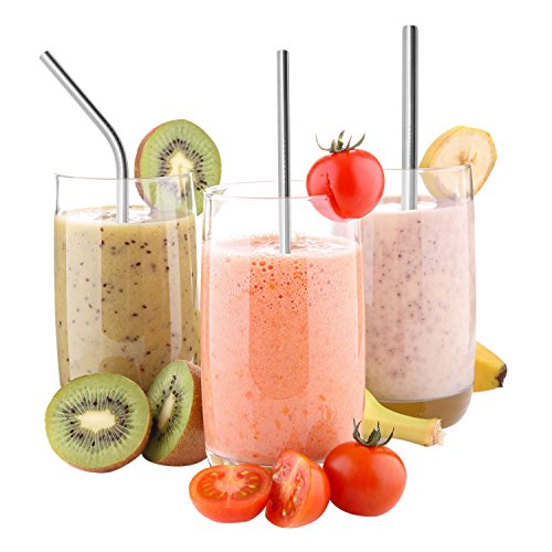 Xcellent Global 6 Pack Edelstahl Strohhalm Wiederverwendbare Metall-Strohhalme (1 Breit, 2 Gerade, 1 Gebogen, 2 Reinigungsbürsten, 1 Tragebeutel) für Smoothies, Yeti, RTIC & Mehr HG181 - 3
