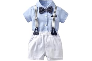 GAJAOUS Costumes de Gentleman pour bébés garçons, Barboteuse à Manches Courtes avec nœud Papillon pour Enfants + Short à Bretelles