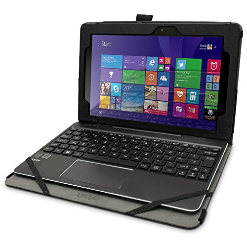 igadgitz ‚Vintage Kollektion‘ Pink auf Schwarz Blumen PU Ledertasche Hülle Folie Cover für Asus Transformer Book 10.1″ T100 CHI FG007B mit Multi Winkelbetrachtung Stand + Auto Sleep/Wake + Displayschutzfolie - 2