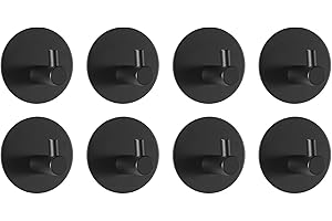 Feligio Klebehaken Extra Stark Ohne Bohren, Haken Selbstklebend Rostfreier Stahl 304, Kleiderhaken Selbstklebend, Küche Bad Toilette Handtuchhaken Schwarz, 8 Stück