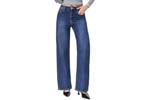 vittorio y Jeans Donna Larghi Vita Alta - Jeans Baggy Donna in Denim Elasticizzato, Modello Comfort con Taglio Alto e Gamba Larga, Tasca Laterale