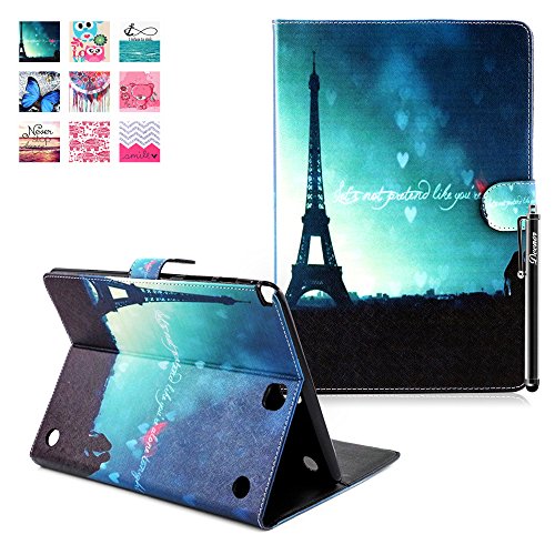 Galaxy Tab A 9.7 SM-T550 Hülle, Deenor Cute Colorful Design Flip Tasche PU Leder Abdeckung Stand Schutzhülle für Samsung Galaxy Tab A 9.7 SM-T550. (Night tower)