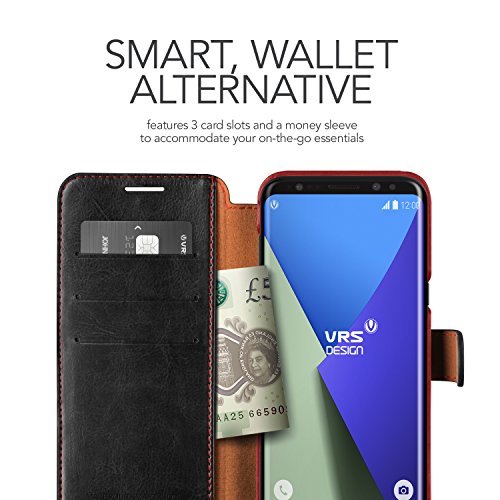 Galaxy S8 Hülle, VRS Design® Leder Schutzhülle [Schwarz] Schlanke Prämie PU Leder Tasche Stoßsichere Lederhülle Brieftasche Case mit 3 Kartenfach [Layered Dandy] für Samsung - 3