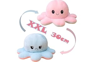 KUNSTIFY - Peluche XXL Pieuvre réversible 30 cm, Rose et Bleu Clair