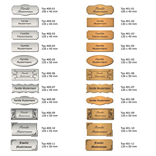 Türschild, Klingelschild, Namensschild, Briefkastenschild, Pokalschild, Typ:Silber 400-04 – 120×40 mm - 2