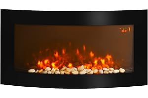 HOMCOM Chimenea Eléctrica 1000W/2000W Chimenea Decorativa de Pared con Temperatura Ajustable Efecto Llamas Atmosféricas y Mando a Distancia para Sala 25-30 m² 89,2x13,5x48 cm Negro