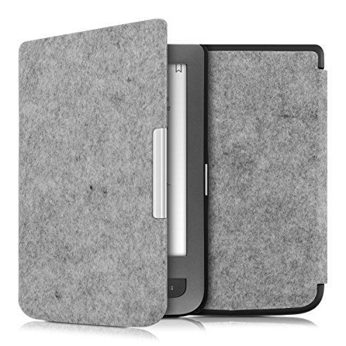 kwmobile Hülle für Pocketbook Touch Lux 3 / Touch Lux 2 - Flipcover Case eReader Schutzhülle - Bookstyle Klapphülle Filz Design Hellgrau