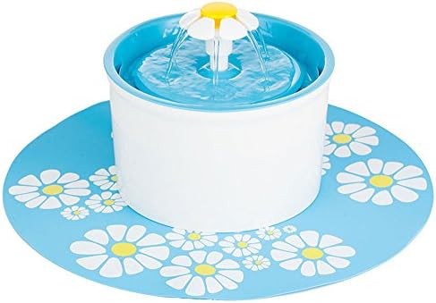 Pet Flower Fountain,Automatic Electric Super Silent Water Pump with Filter and Silicone Mat for Dogs and Cats Birds Parrots,1.6L/54Oz with 3 Carbon Filters,1 Mat,Blue