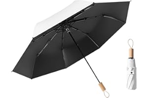 ERISED'S BIFROST Parapluie Pliable Compact de Style Nordique avec Revêtement en Tissu et Poignée en Bois , /Léger et Portable/8 Baleines/Petit Sac à Dos de Voyage/Pluie et Soleil et Protection UV à/Femmes et Enfants