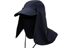 Wingbind Outdoor Sun Protection Fishing Cap with Removable Neck Flap,Face Cover Mask,Wide Brim Summer Hat,Solid Color Boonie Hat for Men Women