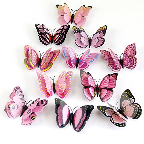 Download Samtlan 12pcs 3d Butterfly Wall Amp Refrigerator Stickers Double Wings Diy Butterfly Art Decor Crafts For Childrens S Playroom Bedroom Kitchen And Home Decoration With 12pcs Magnets And Glue Pink Buy Online