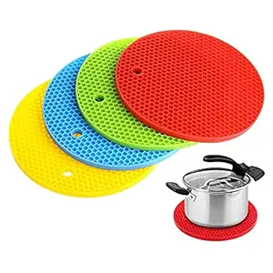 Angelware Multipurpose Silicon Round Hot Mat for Kitchen and Dining/Hot Plate Stand, Set of 4(Multicolor)