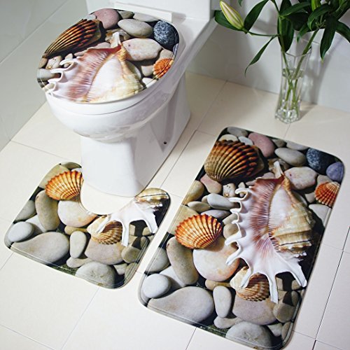 Rutschfest Badgarnitur 3 Stück Duschvorleger Badteppich WC Deckelbezug