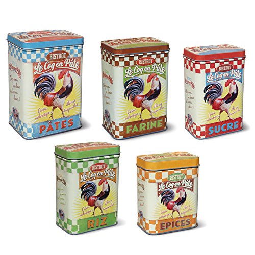 Retro Vintage Metal latas tarros 5 piezas Pasta Harina Coq en pate gr