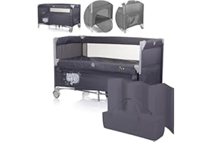 Dermodiva Lettino da Viaggio Co-Sleeping 0-4 anni Chipolino, Sponda Reclinabile, Materasso seamless, Kit Doppia Altezza, Borsa per il Trasporto, Richiudibile e Trasportaile (granite cat)