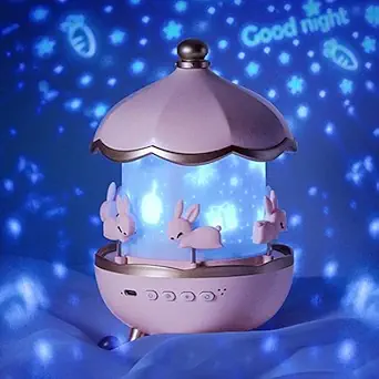 YAGVIZ Rotating Rabbits Night Light, Night Lamp Star Projector, Bluetooth Music Speaker,Gril Room Decor, Kids Brithday Gifts?Christmas Gifts